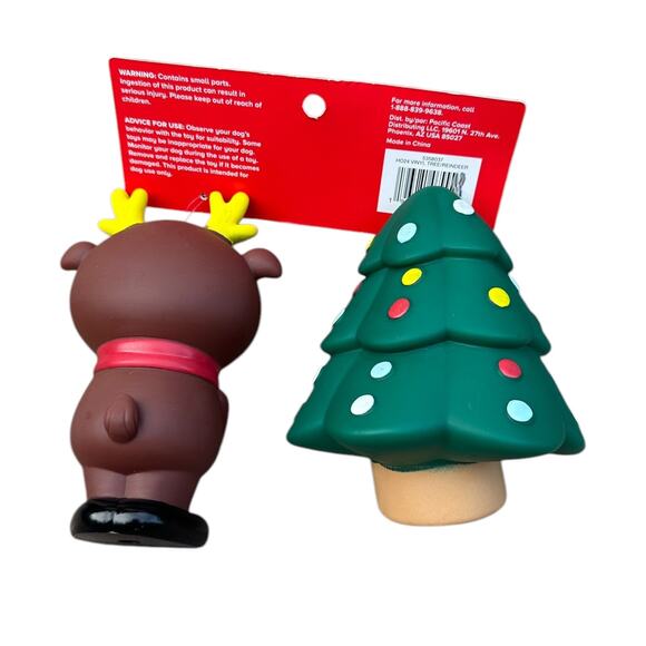 Merry & Bright 2PK Squeaky Christmas Dog Toys Toss Shake Play Tree Reindeer NWT - Picture 3 of 4